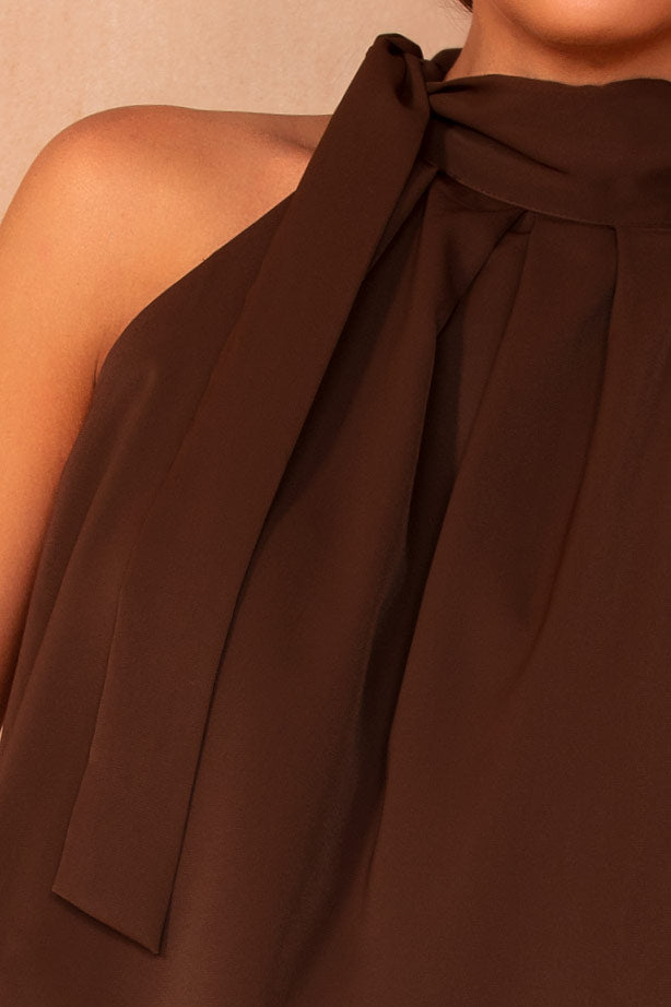 Zendya Chocolate Tie Neck Top