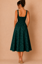 Zia Green Floral Jacquard Square Neck Midi Dress