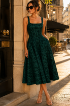 Zia Green Floral Jacquard Square Neck Midi Dress