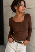 Zion Chocolate Ribbed Long Sleeve Top