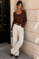 Zion Chocolate Ribbed Long Sleeve Top