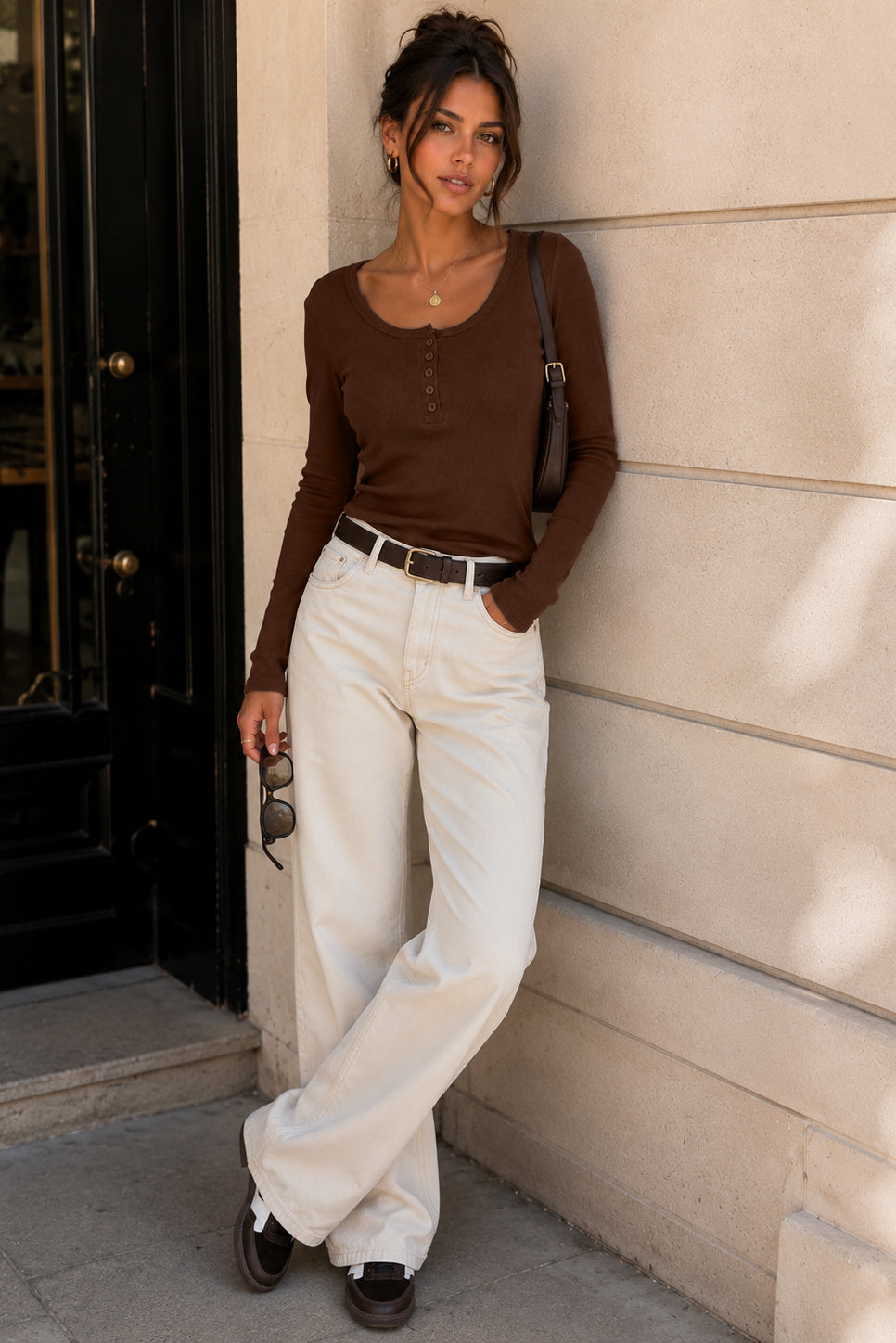 Zion Chocolate Ribbed Long Sleeve Top
