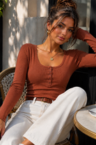 Zion Rust Ribbed Long Sleeve Top