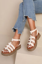 Zoey Cream Leather Look Chunky Sandals
