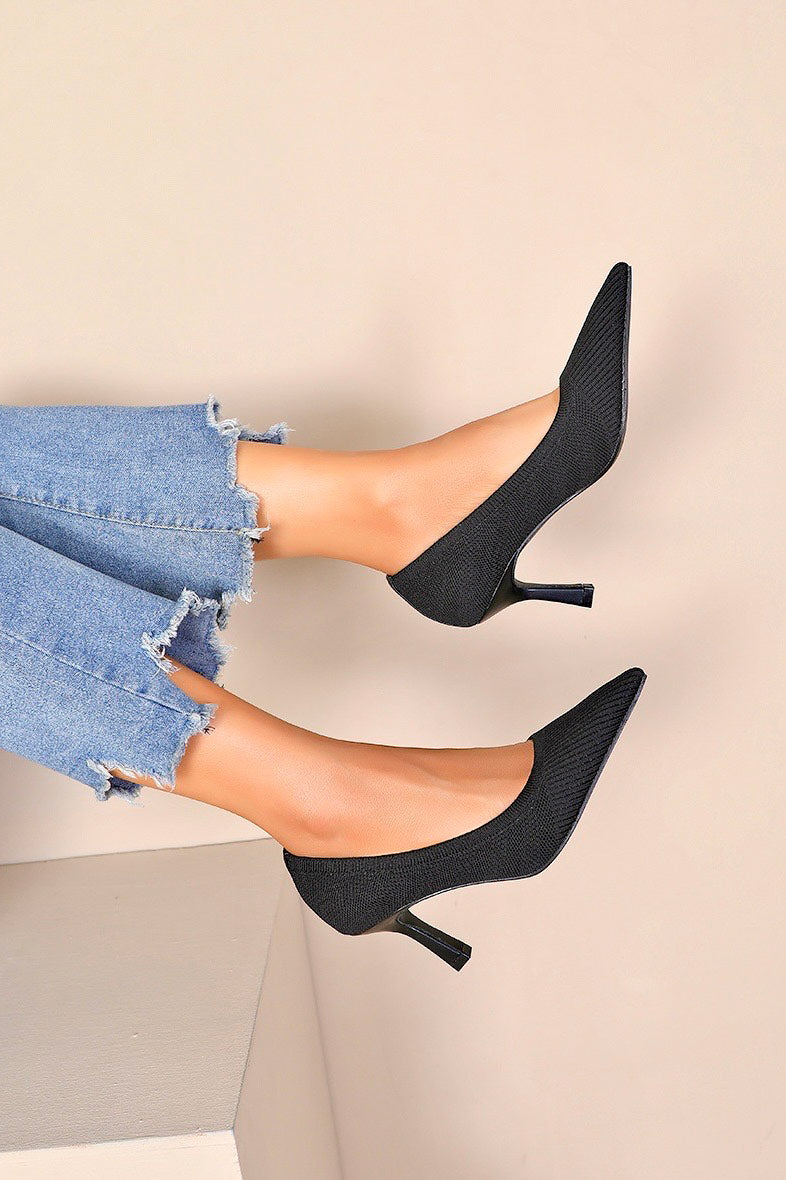 Zola Black Knit Fabric Court Heels
