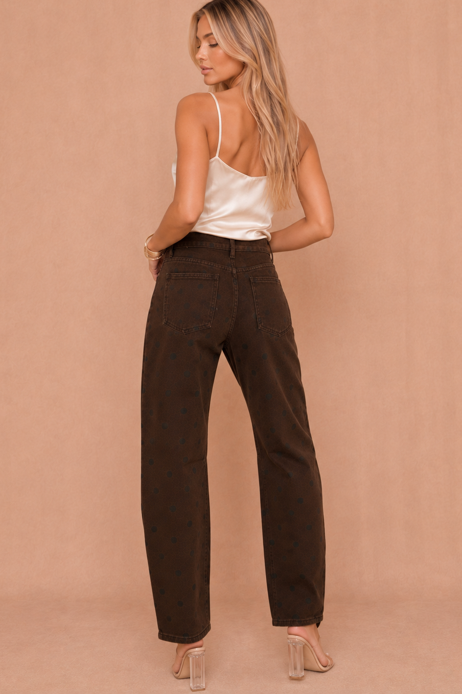 Zola Chocolate Polka Dot Barrel Jeans