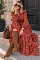 Zuri Rust Print Tiered Maxi Dress