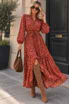 Zuri Rust Print Tiered Maxi Dress
