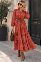 Zuri Rust Print Tiered Maxi Dress