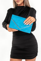 Pamela Teal Suedette Gold Trim Clutch