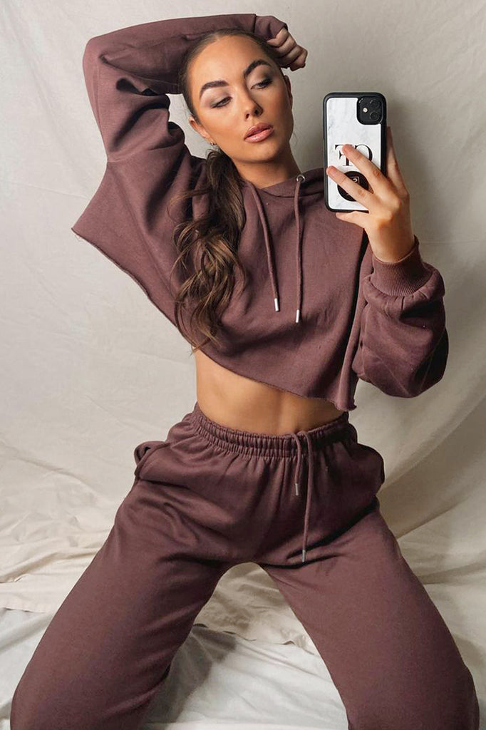 Amy Chocolate Crop Hoodie Jogger Co Ord
