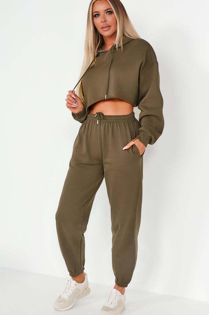 Amy Olive Crop Hoodie Jogger Co Ord