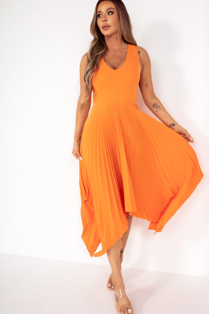 AX Paris Ariana Orange Pleated Dress