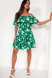 AX Paris Gabriella Green Printed Bardot Dress
