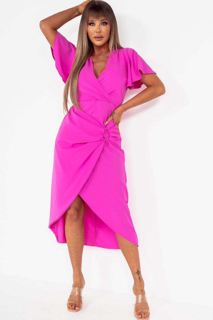 AX Paris Ryder Hot Pink Buckle Wrap Midi Dress