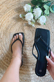 Brianna Black Plaited Flat Sandals