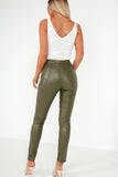 Dolores Khaki Faux Leather Skinny Trousers