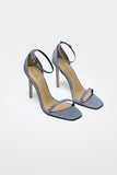 Doris Blue Silver Glitter Barely There Heels