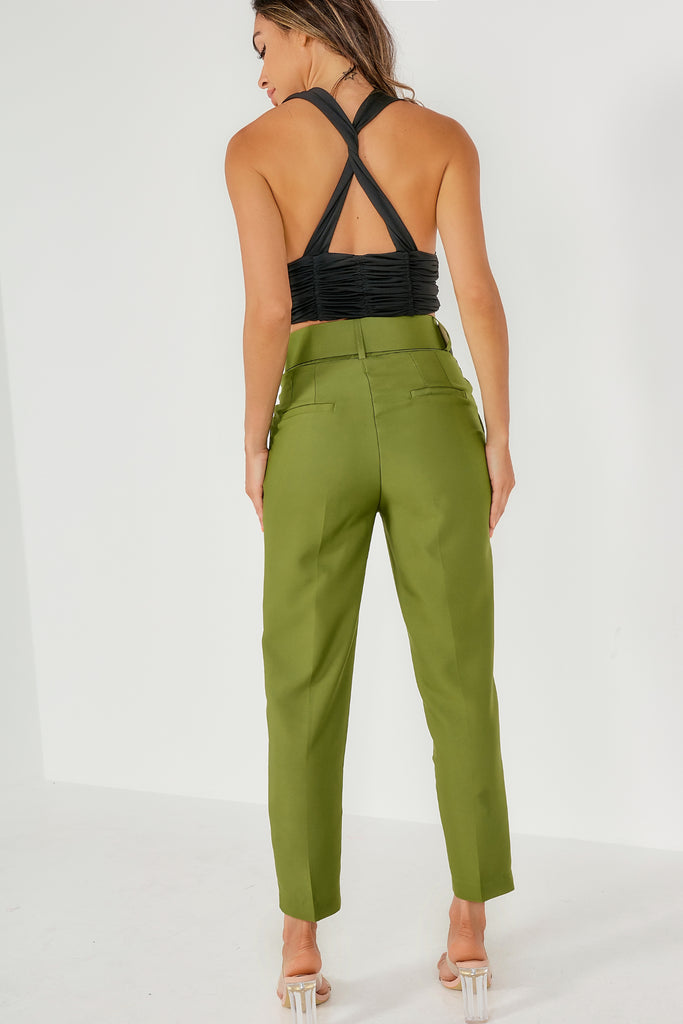 Dypna Green Belted Cigarette Trousers