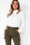 Eileen White Ribbed Cut Out Top