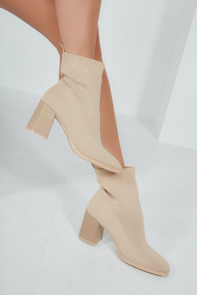 Ellis Cream Knitted Ankle Boots