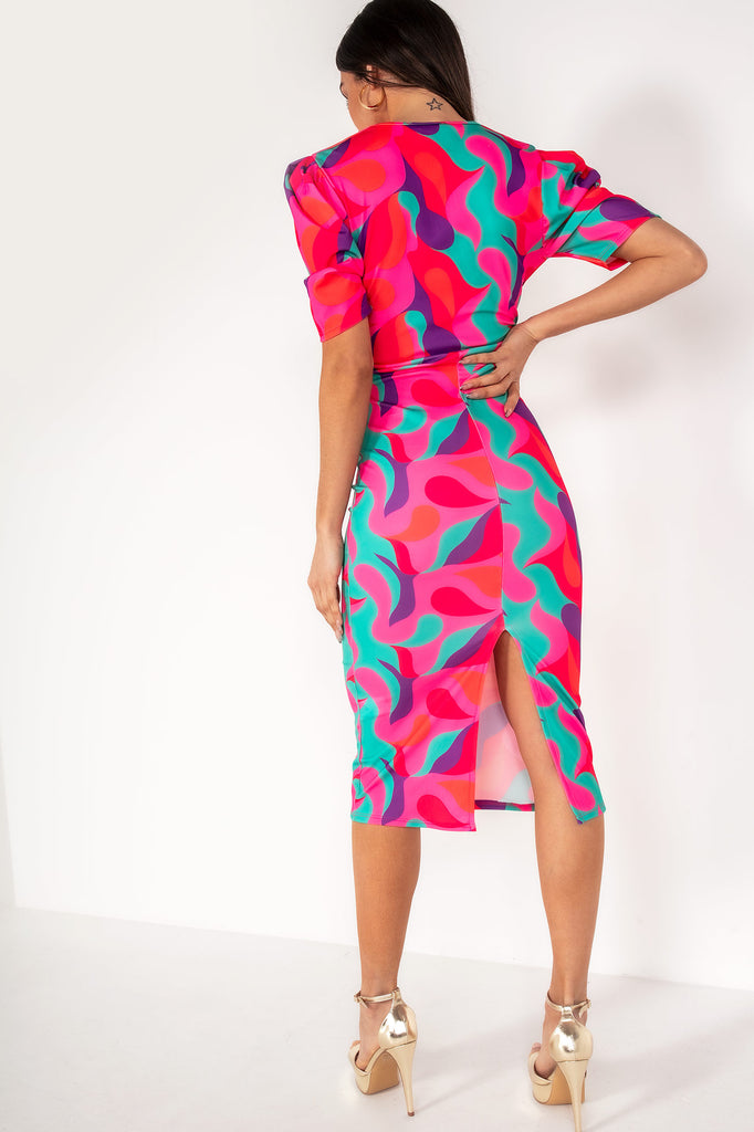 Emberlyn Green and Pink Abstract Print Dress
