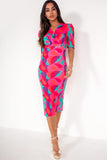 Emberlyn Green and Pink Abstract Print Dress