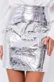 Fara Silver Metallic PU Mini Skirt
