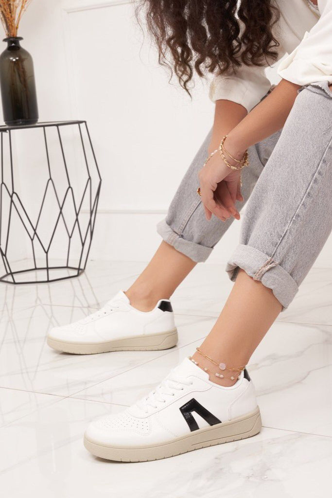 Gabrielle Black and White Panel Flatform Trainers
