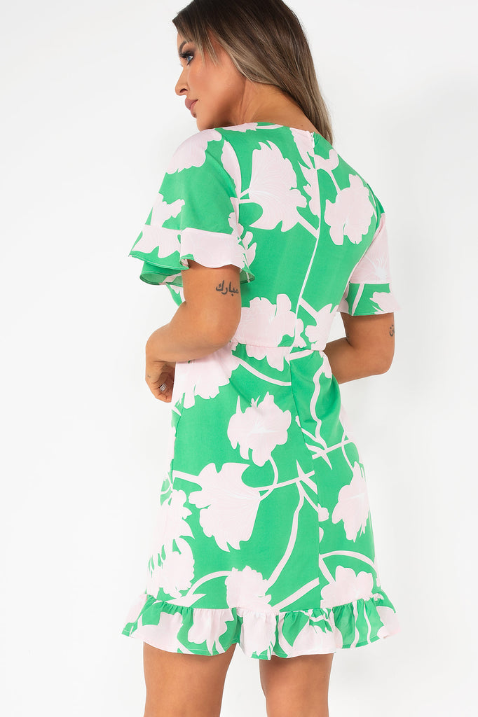 Girl In Mind Fiora Green and Pink Floral Dress