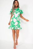 Girl In Mind Fiora Green and Pink Floral Dress