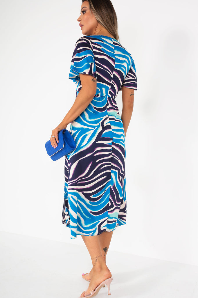 Girl In Mind Serena Blue Satin Printed Dress