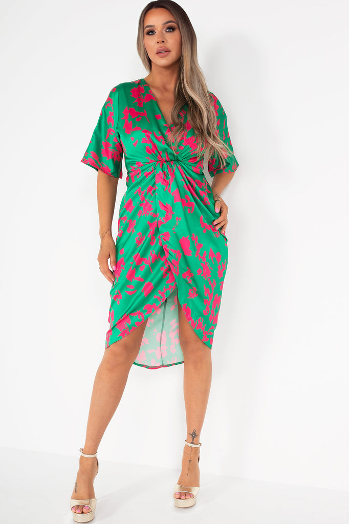 Girl In Mind Siena Green and Pink Satin Wrap Dress