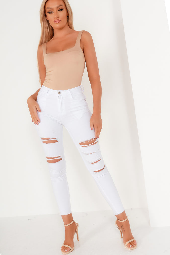 Gisela White Mid Rise Distressed Jeans