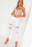 Gisela White Mid Rise Distressed Jeans