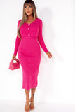 Giselle Pink Ribbed Belted Midi Dress