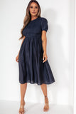 Glamorous Scarlett Navy Shirred Midi Dress