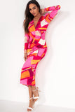 Glenda Pink Printed Midi Dress