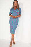 Gwyneth Blue Printed Midi Dress