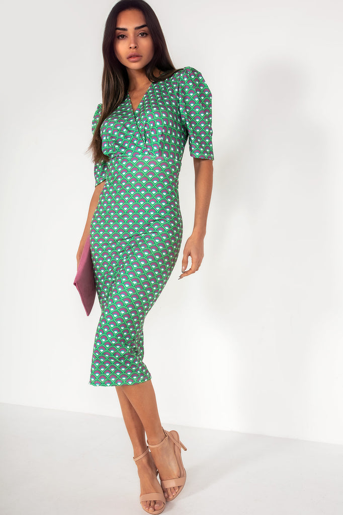 Gwyneth Green Printed Midi Dress