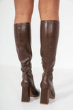 Haisley Chocolate Faux Leather Knee Boots