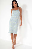 Isla Blue Daisy Print Midi Dress