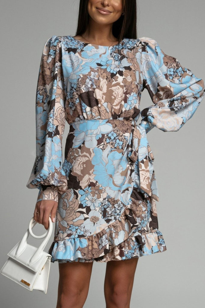 Ivy Blue and Tan Floral Wrap Dress