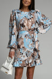 Ivy Blue and Tan Floral Wrap Dress