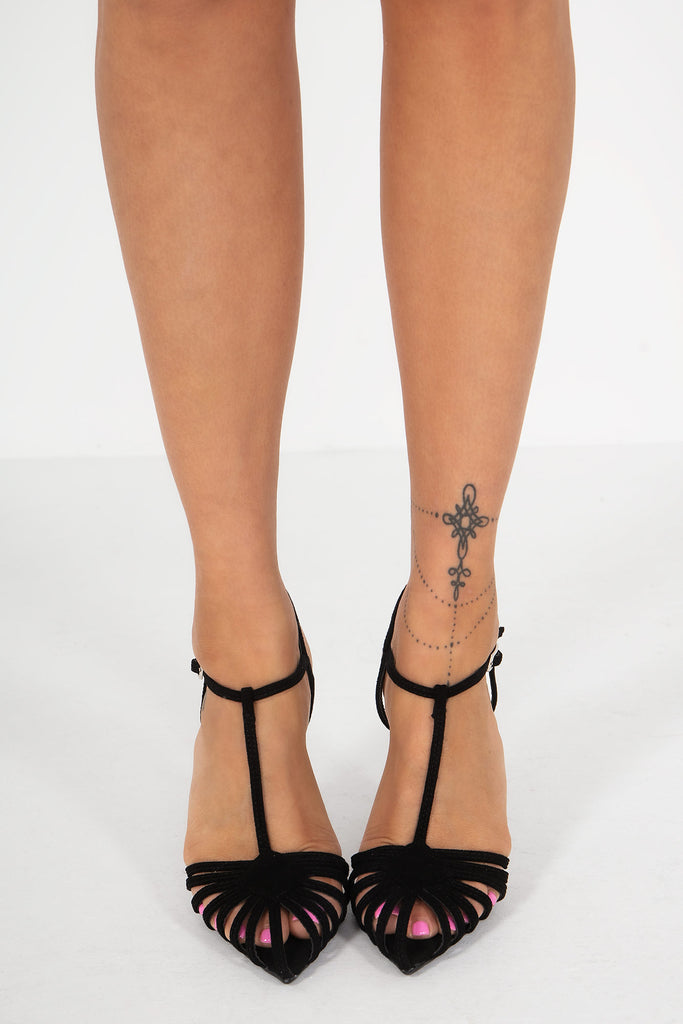 Jaden Black Suedette Caged Heels