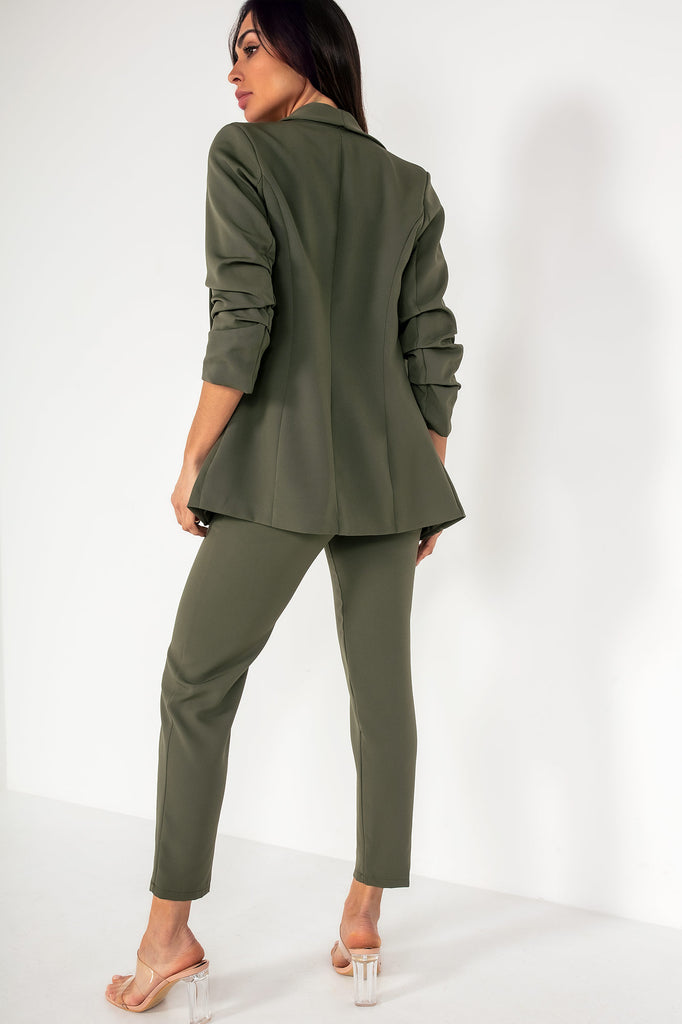 Joanna Khaki Ruched Blazer