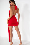 Julia Red Slinky Draped Detail Dress