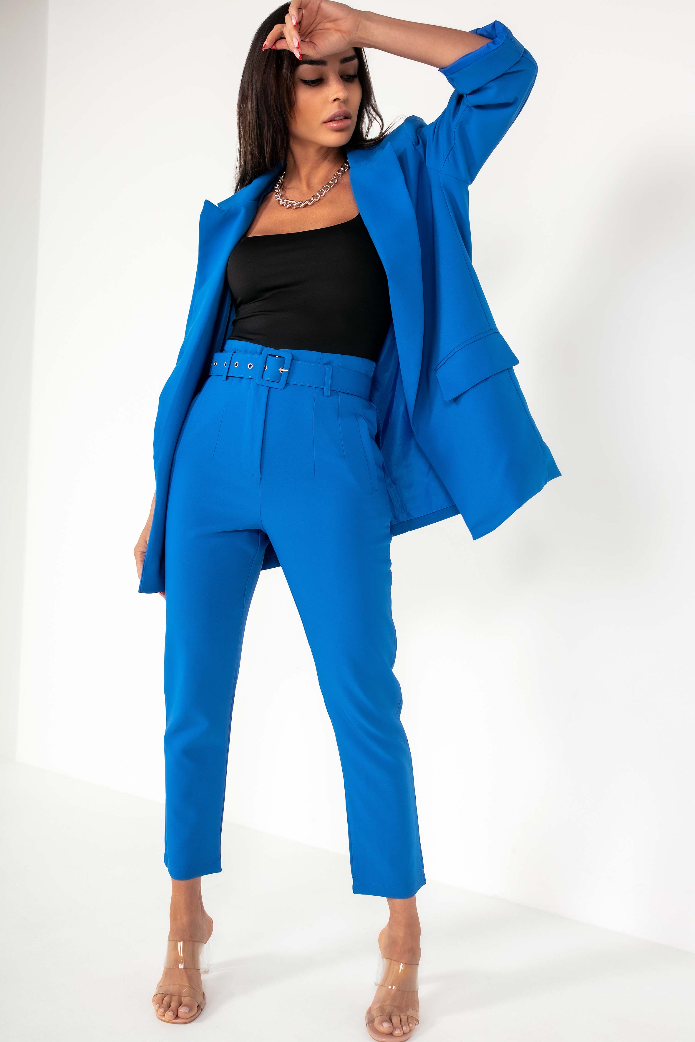 Kaisley Blue Padded Shoulder Blazer