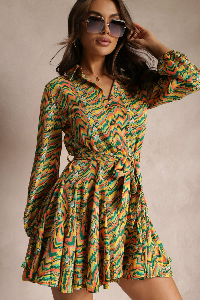 Kaitlyn Green Chevron Print Shirt Dress