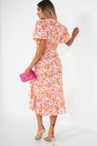 Kayleigh Orange Floral Wrap Dress